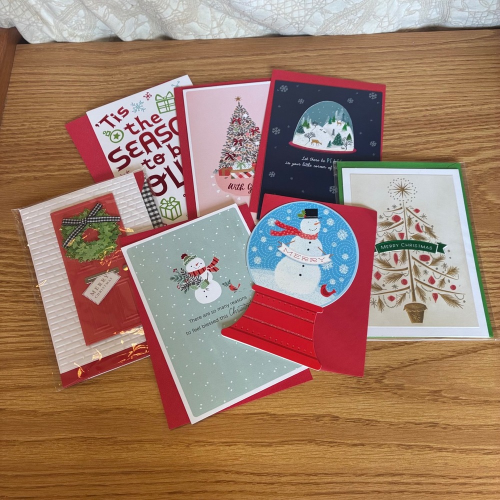 Hallmark Christmas Greeting Cards Set Multicolored Festive Snowman Tree Lot